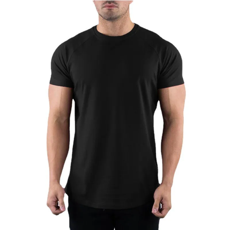 Camiseta lisa de gimnasio para hombre, ropa de Fitness de verano, camiseta de manga corta con cuello redondo, Camiseta ajustada de algod贸n, camisetas de entrenamiento de Culturismo - Imagen 4