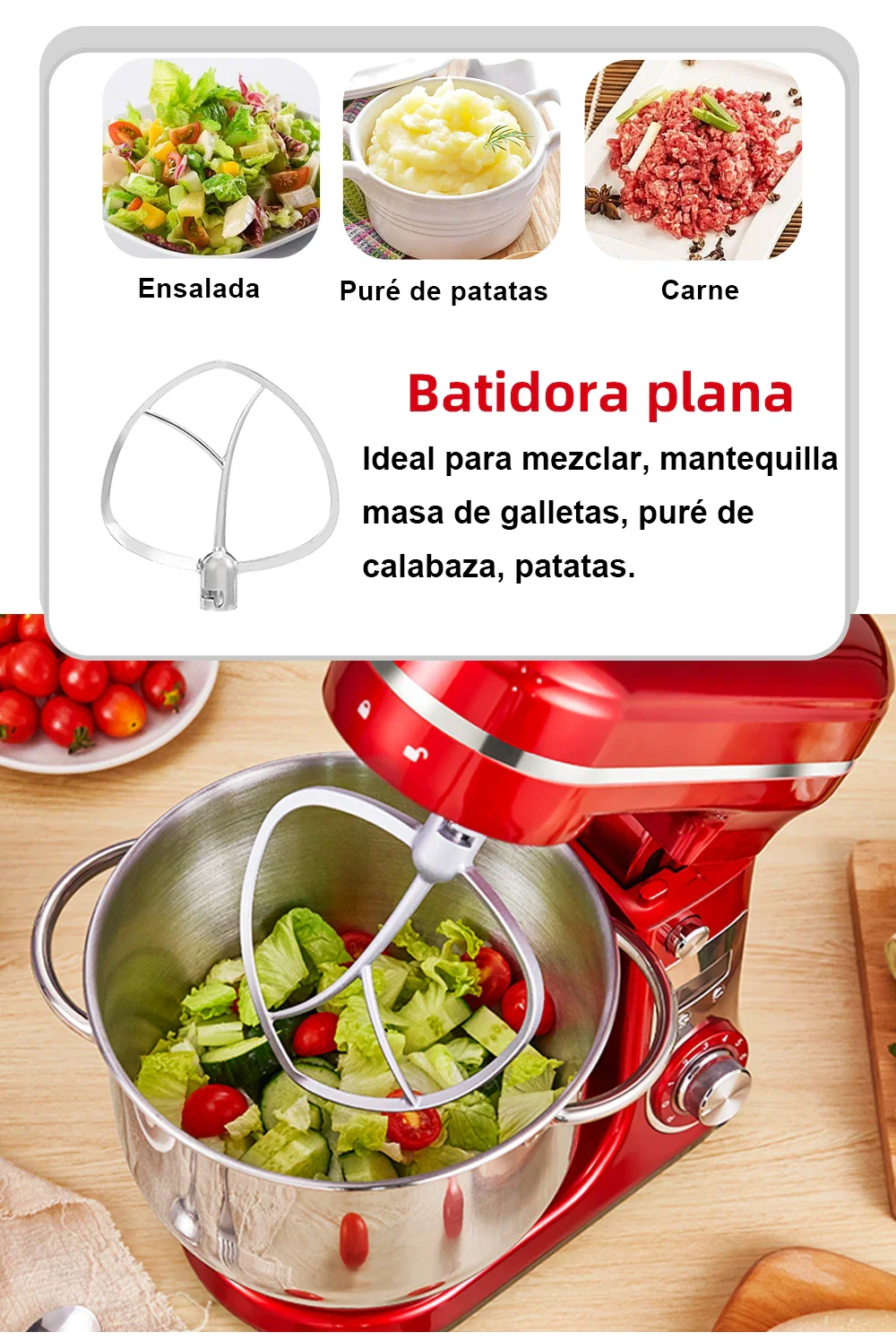 BioloMix-batidora con soporte para alimentos de cocina, batidora con Motor silencioso, batidor de huevos de crema, amasadora de masa de látigo, 6 velocidades, 1200 W, 6 L, CC - Imagen 9